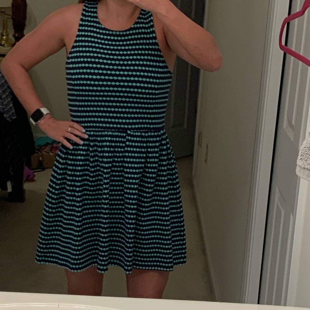 Frenchi Blue and Green Stripe Mini Skater dress